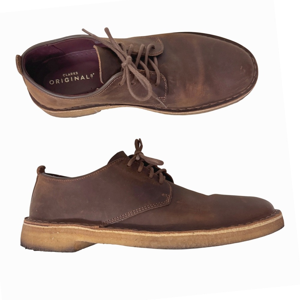 Clarks Originals Shoes Mens Brown Leather Desert London Beeswax Crepe Sole